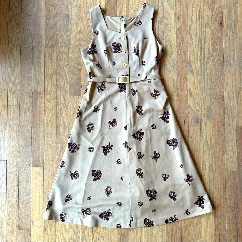 Vintage Jiani Brown Roses Belted Fit & Flare dress Size 4